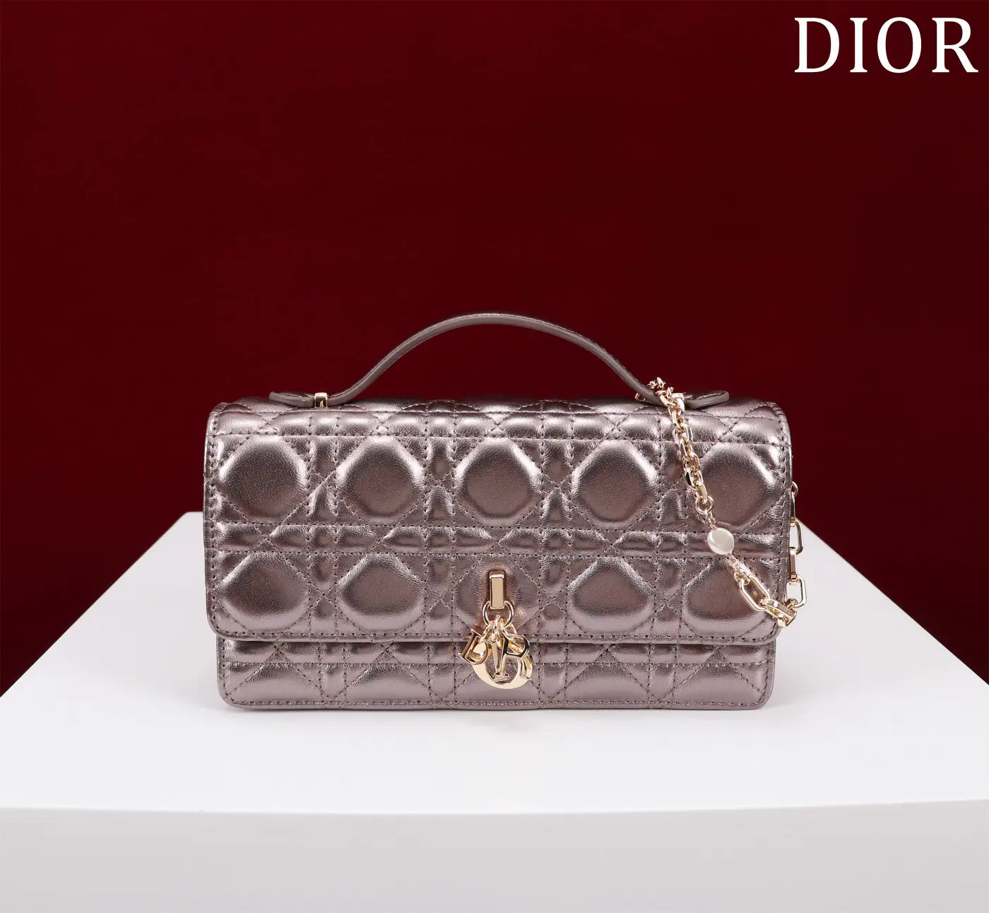 Dior Quilted Top Handle Bag with Pearl Chain Strap image 1