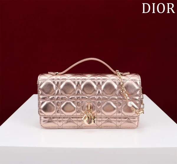 Dior Quilted Top Handle Bag with Pearl Chain Strap image 1