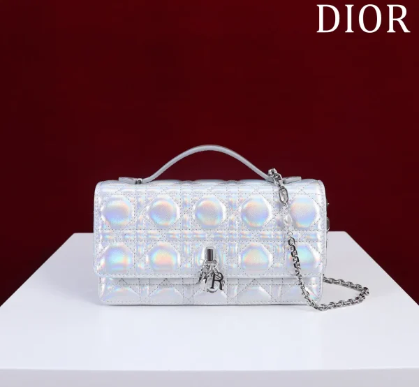 Dior Quilted Top Handle Bag with Pearl Chain Strap image 1
