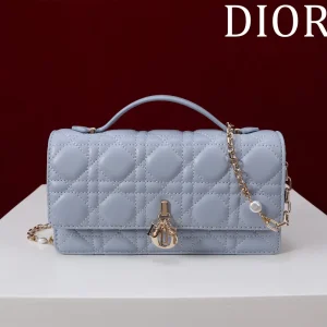 Dior Quilted Top Handle Bag with Pearl Chain image 1