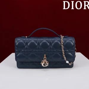 Dior Quilted Top Handle Bag with Pearl Chain Strap image 1