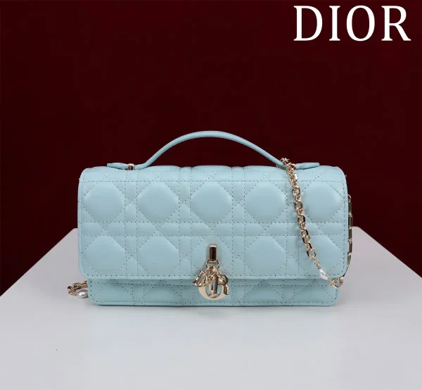 Dior Quilted Top Handle Bag with Pearl Chain Strap image 1