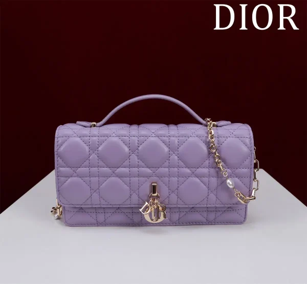 Dior Quilted Top Handle Bag with Pearl Chain Strap image 1