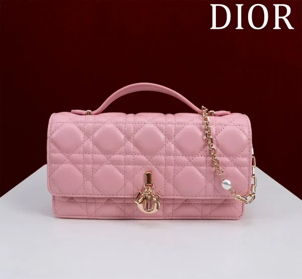 Dior Quilted Top Handle Bag with Pearl Chain image 1