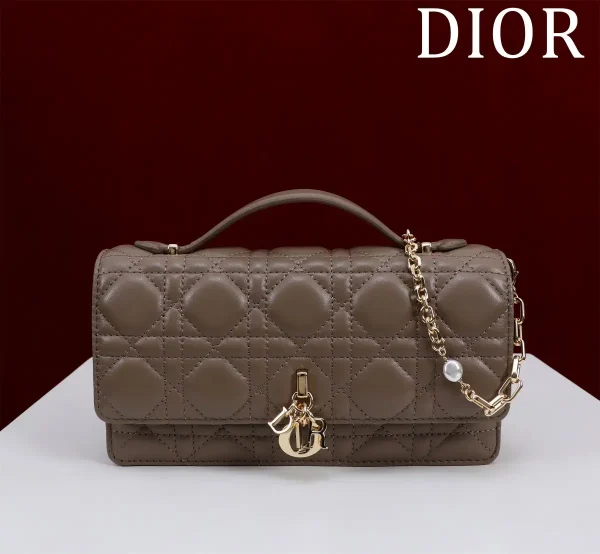 Dior Quilted Top Handle Bag with Pearl Chain Strap image 1