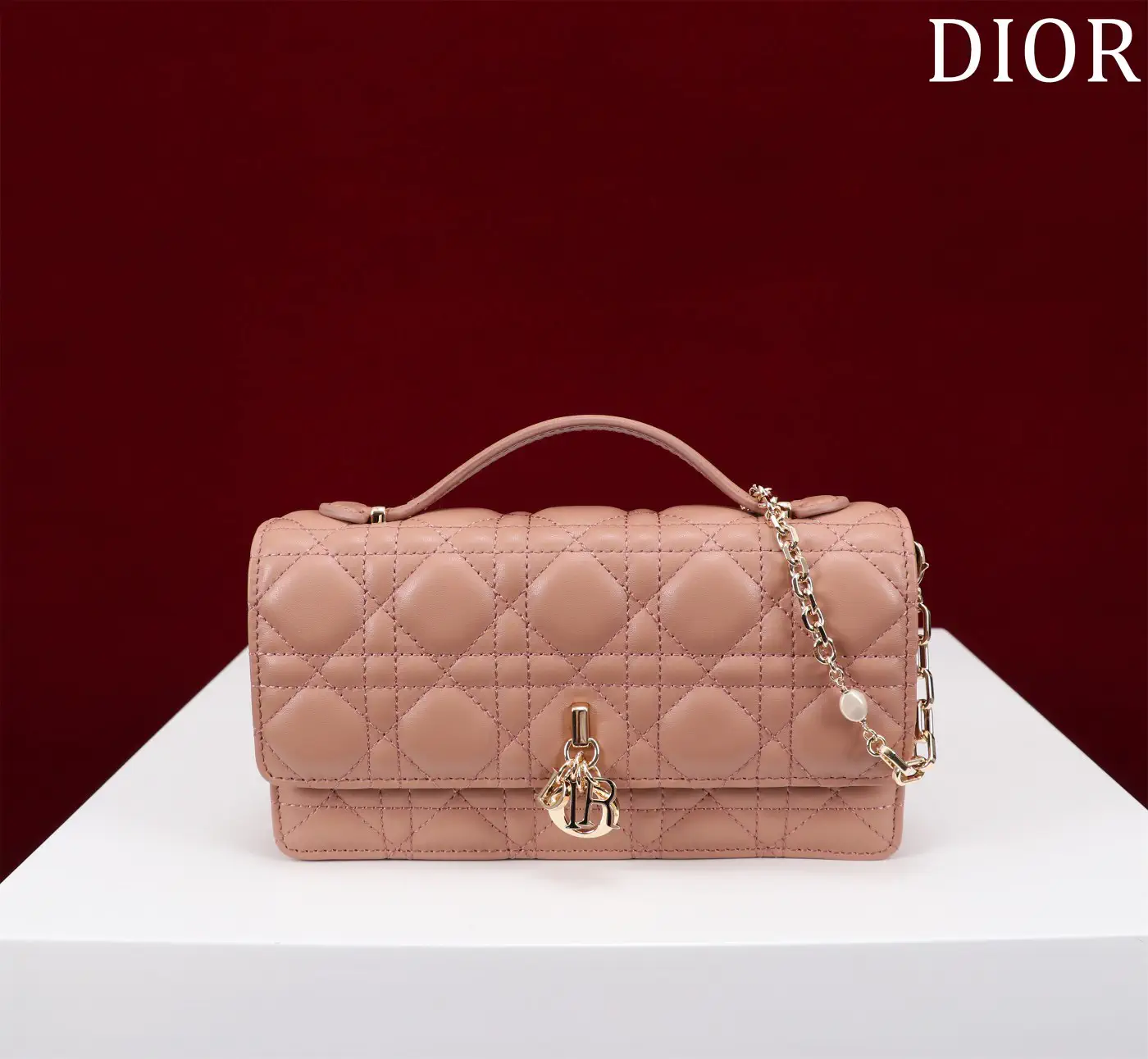 Dior Quilted Top Handle Bag with Pearl Chain Strap image 1