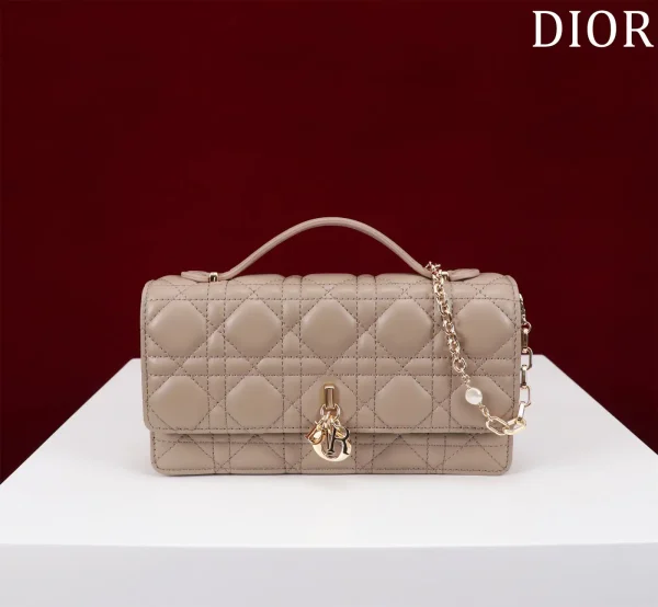 Dior Quilted Top Handle Bag with Pearl Chain Strap image 1