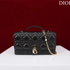 Dior Quilted Top Handle Bag with Pearl Chain Strap image 1