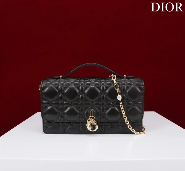 Dior Quilted Top Handle Bag with Pearl Chain Strap image 1