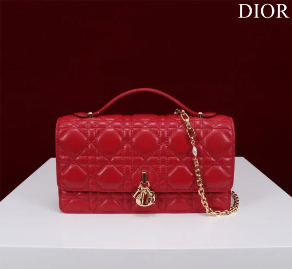 Dior Quilted Top Handle Bag with Pearl Chain Strap image 1