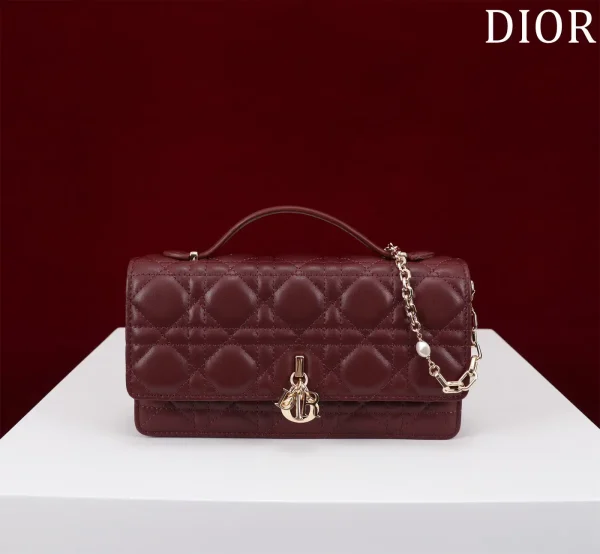 Dior Quilted Top Handle Bag with Pearl Chain Strap image 1