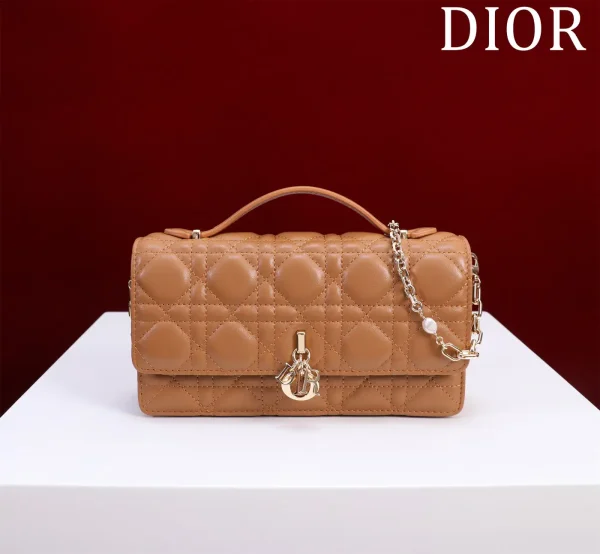 Dior Quilted Top Handle Bag with Pearl Chain Strap image 1