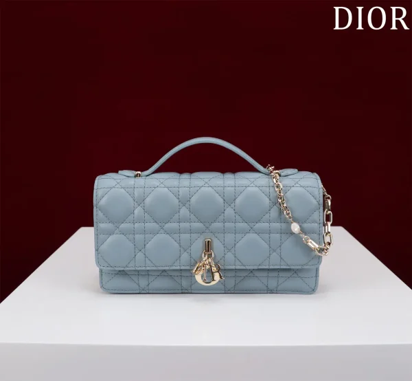 Dior Quilted Top Handle Bag with Pearl Chain Strap image 1