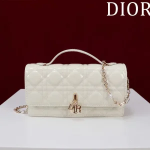 Dior Quilted Top Handle Bag with Pearl Chain Strap image 1