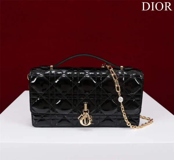 Dior Quilted Top Handle Bag with Pearl Chain Strap image 1