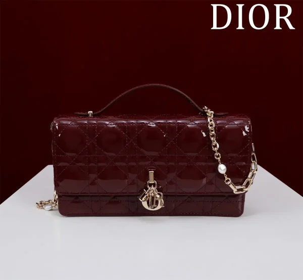 Dior Quilted Top Handle Bag with Pearl Chain Strap image 1