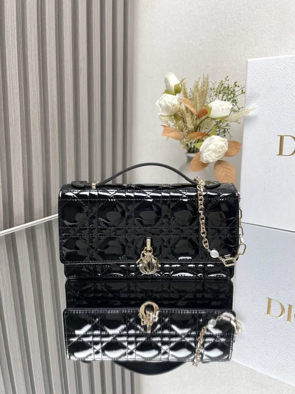 Dior Black Quilted Patent Top Handle Bag image 1