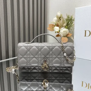 Dior Quilted Top Handle Bag with Pearl Chain Strap image 1