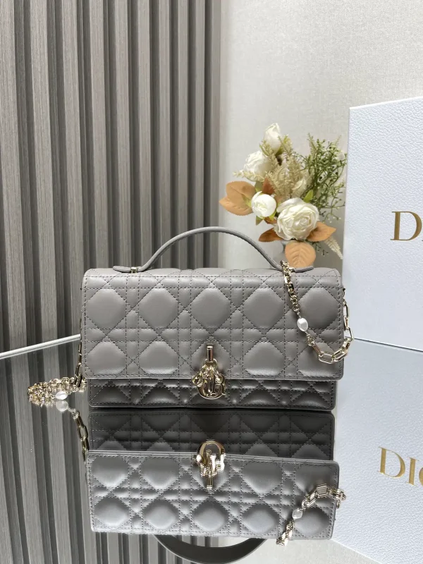 Dior Quilted Top Handle Bag with Pearl Chain Strap image 1