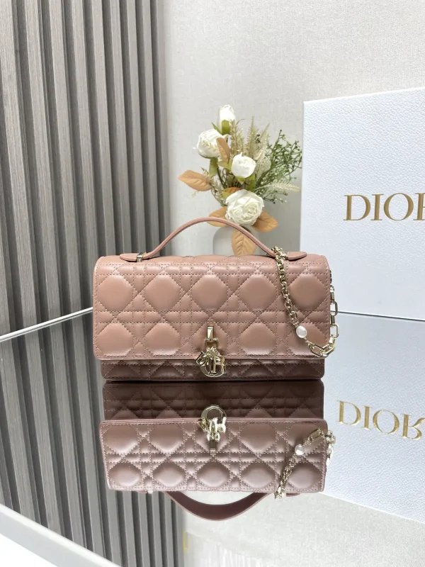 Dior Quilted Top Handle Bag with Pearl Chain Strap image 1