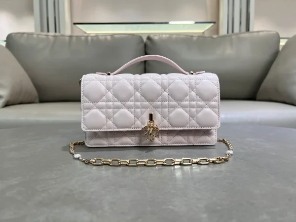 Dior Quilted Lambskin Top Handle Bag with Pearl Chain image 1