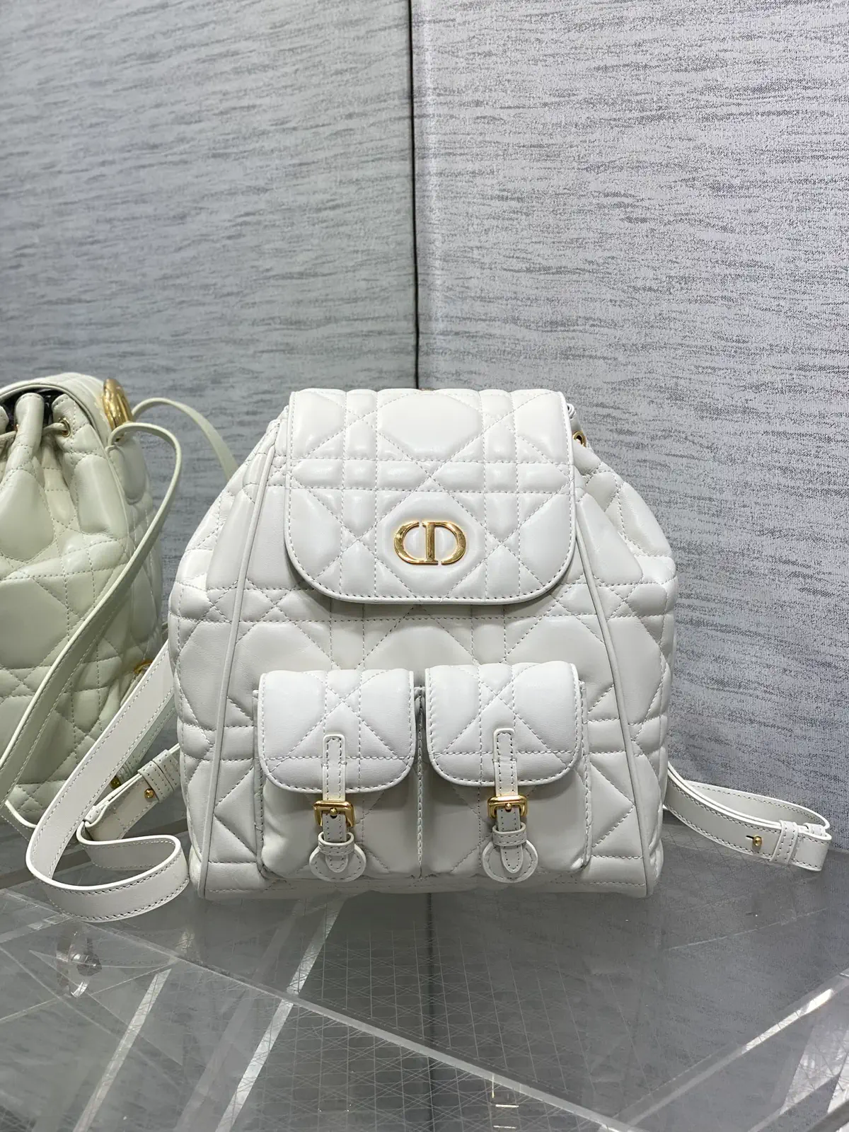 Dior White Quilted Backpack image 1