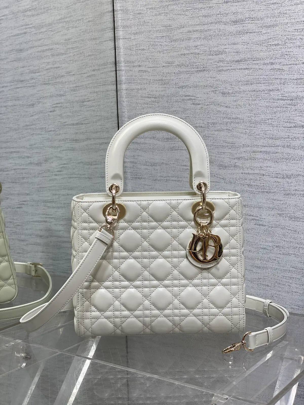 Dior White Quilted Top Handle Bag image 1