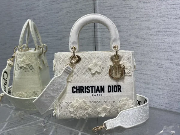 Dior White Lace Floral Top Handle Bag image 1