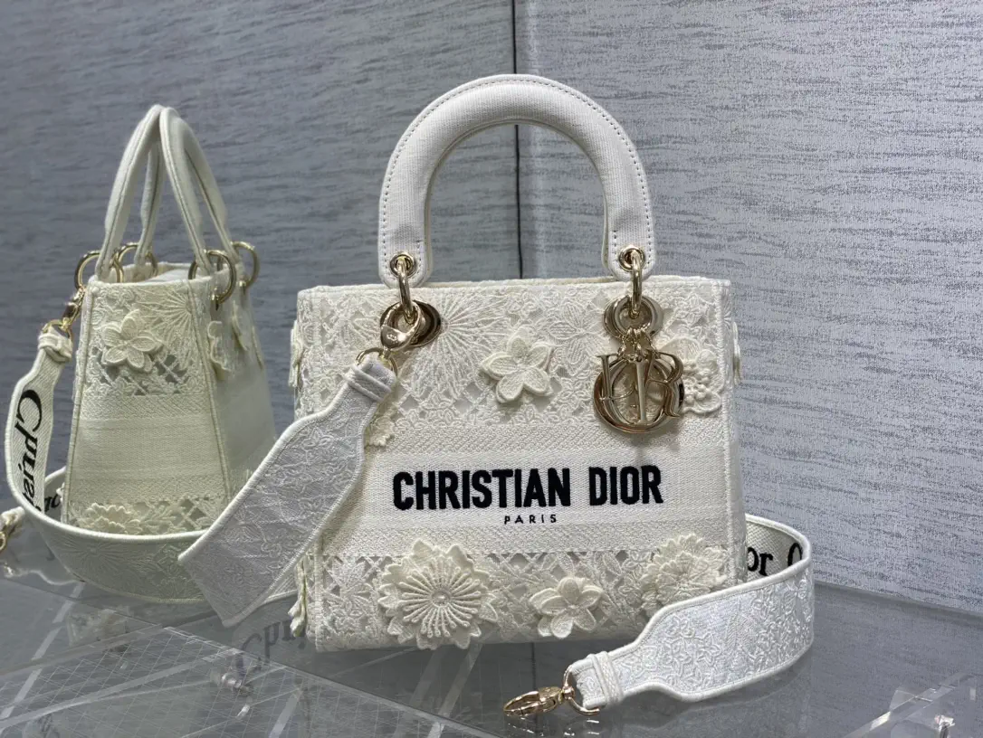 Dior White Lace Floral Top Handle Bag image 1