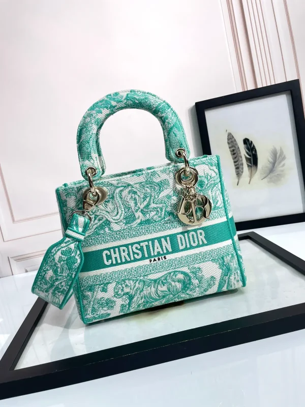 Dior Green Tiger Embroidered Top Handle Bag image 1