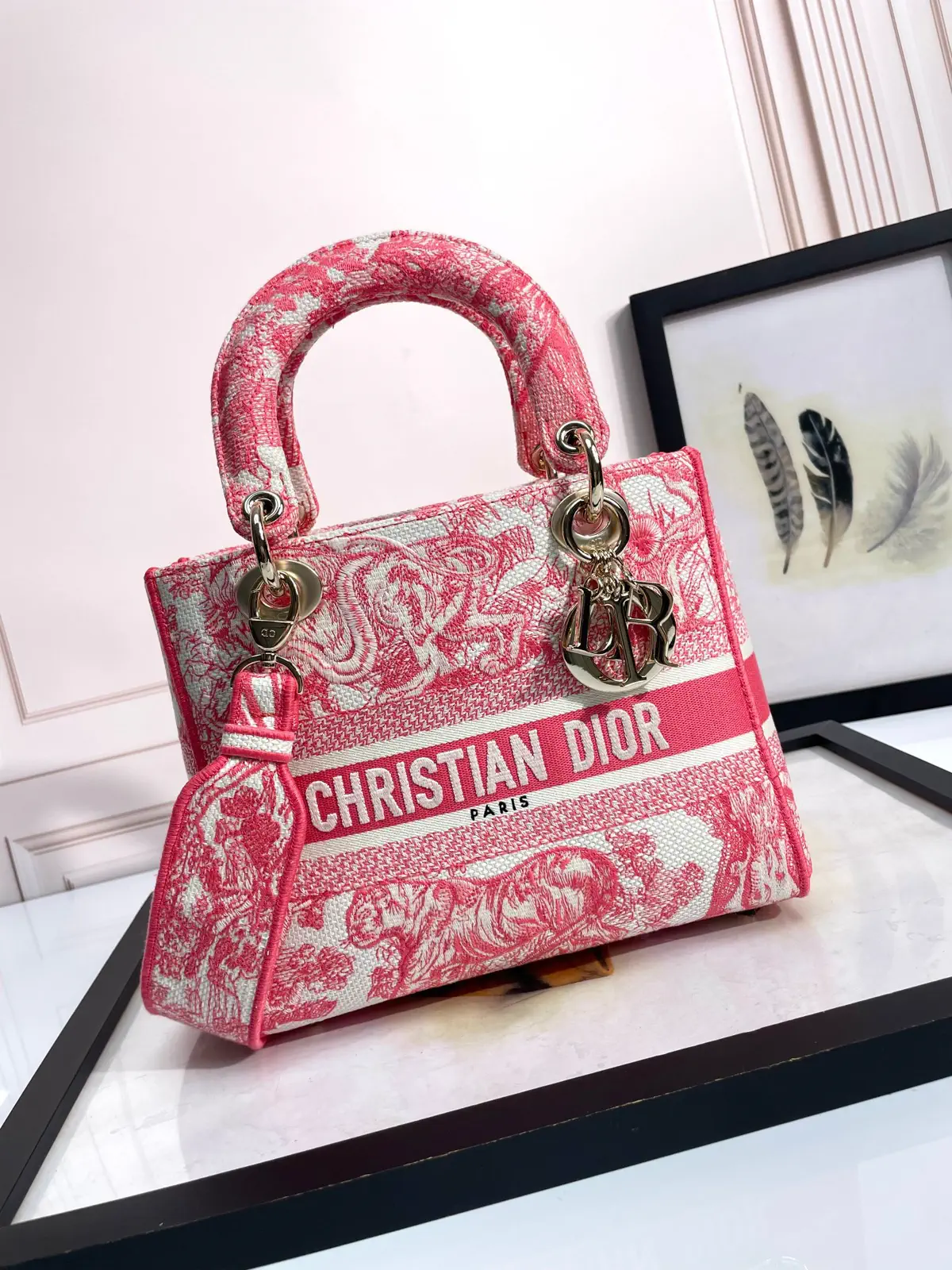 Dior Pink Embroidered Top Handle Bag image 1