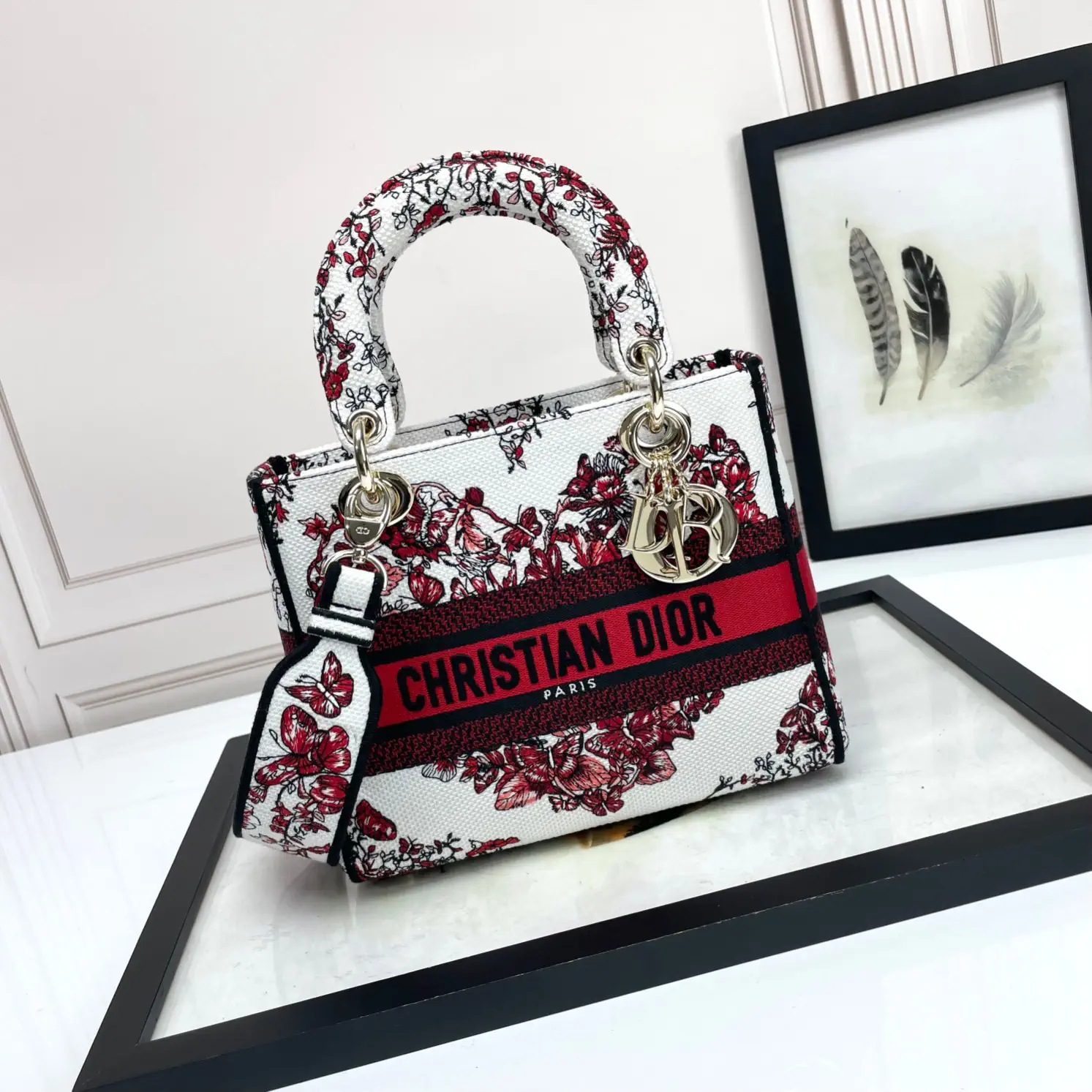 Dior Floral Embroidered Lady D-Lite Top Handle Bag image 1