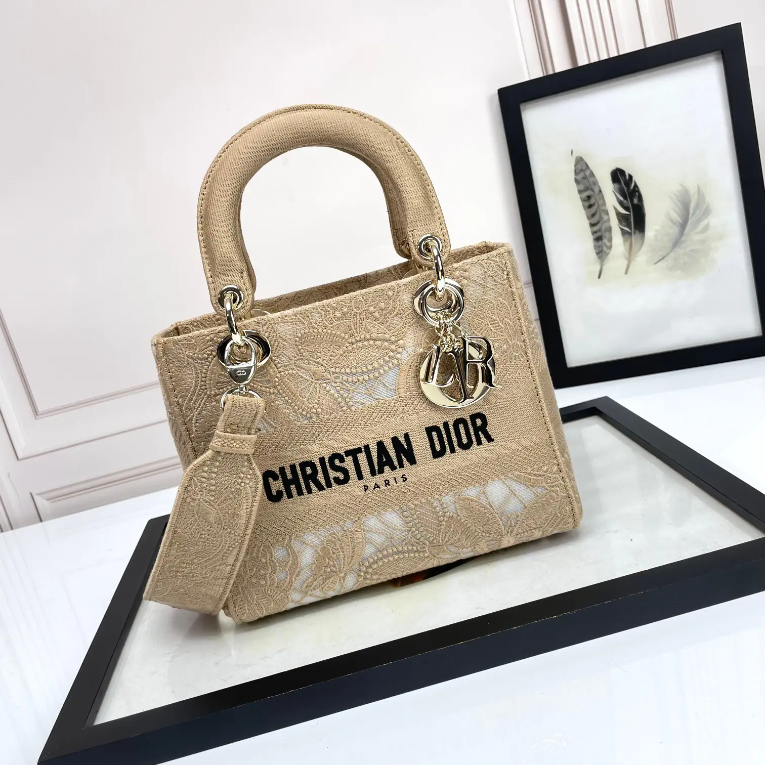 Dior Butterfly Embroidered Top Handle Bag image 1