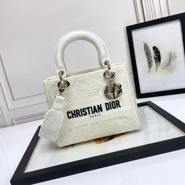 Dior White Embroidered Top Handle Bag image 1
