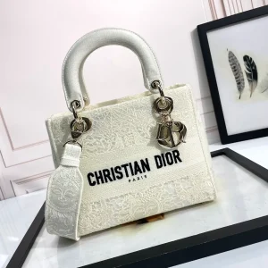 Dior White Embroidered Top Handle Bag image 1