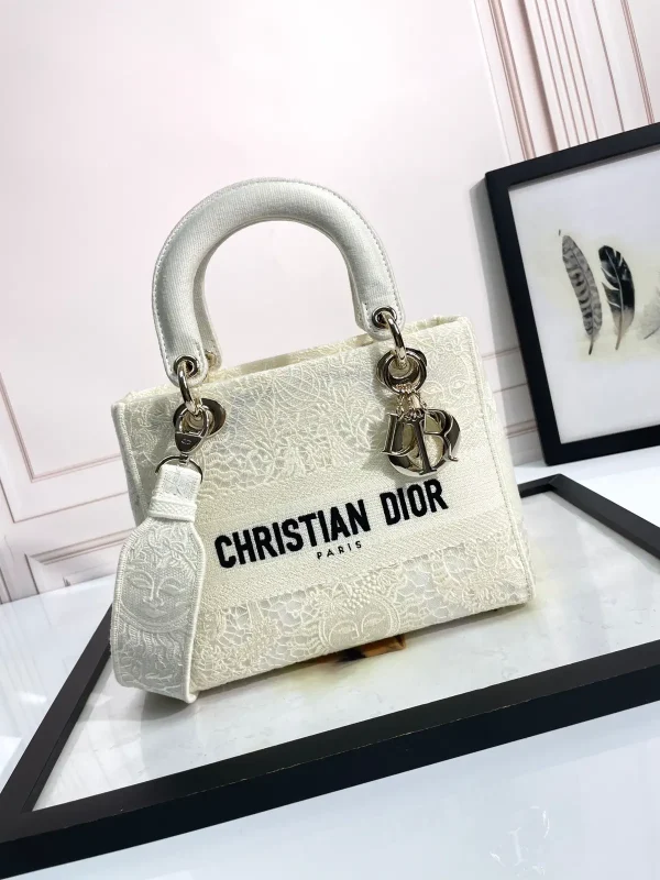 Dior White Embroidered Top Handle Bag image 1