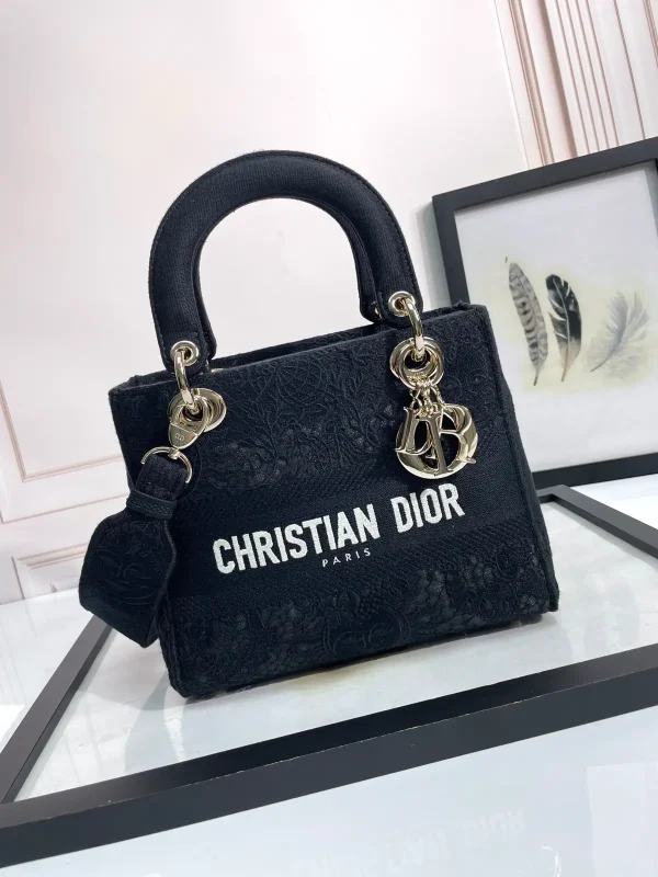 Dior Black Embroidered Top Handle Bag image 1