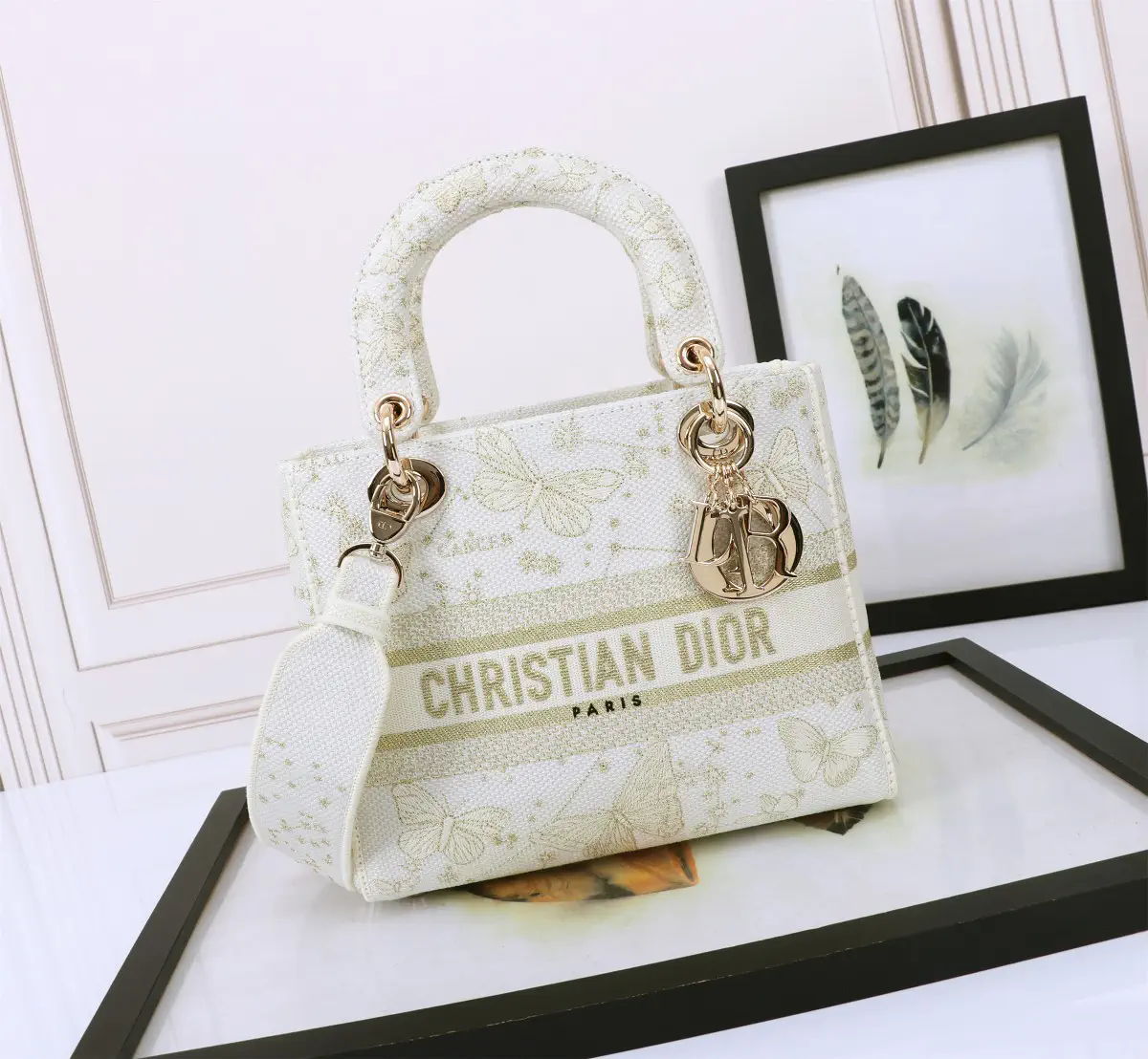 Dior Butterfly Embroidered Top Handle Bag image 1