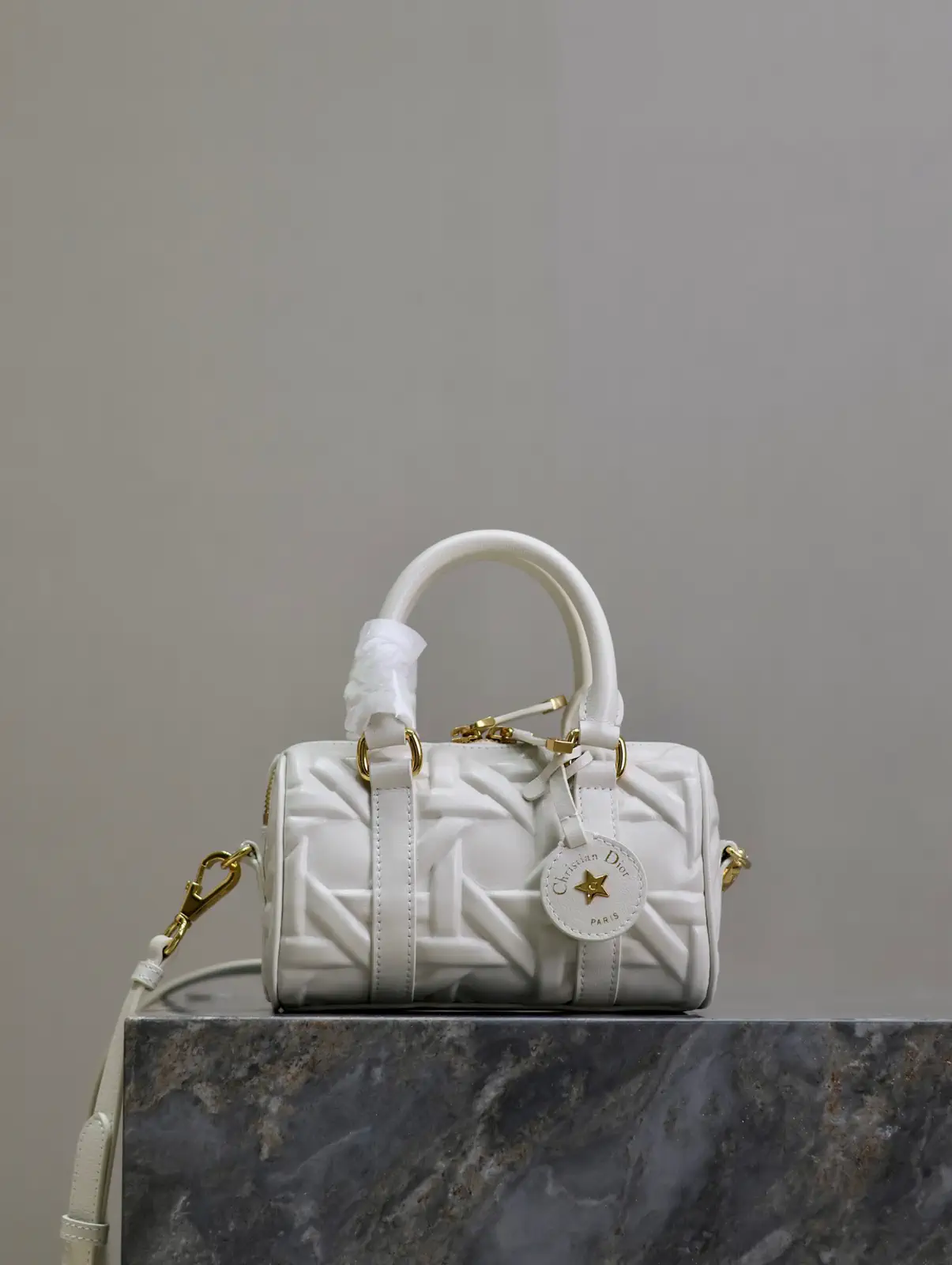 Dior White Quilted Mini Top Handle Bag image 1