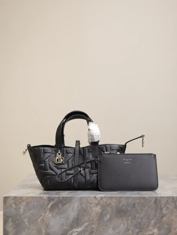 Dior Black Embossed Cannage Toujours Top Handle Bag image 1