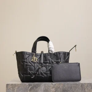 Dior Black Embossed Cannage Toujours Top Handle Bag image 1