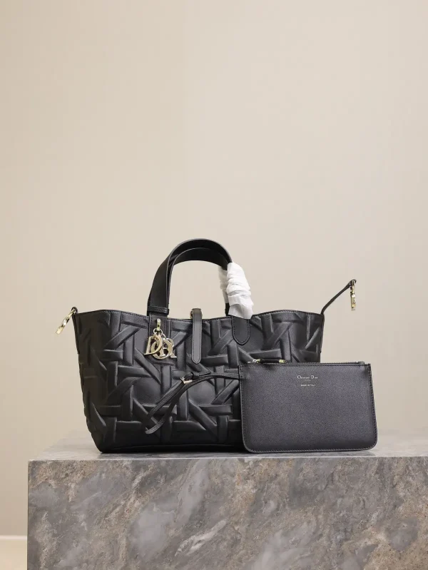 Dior Black Embossed Cannage Toujours Top Handle Bag image 1