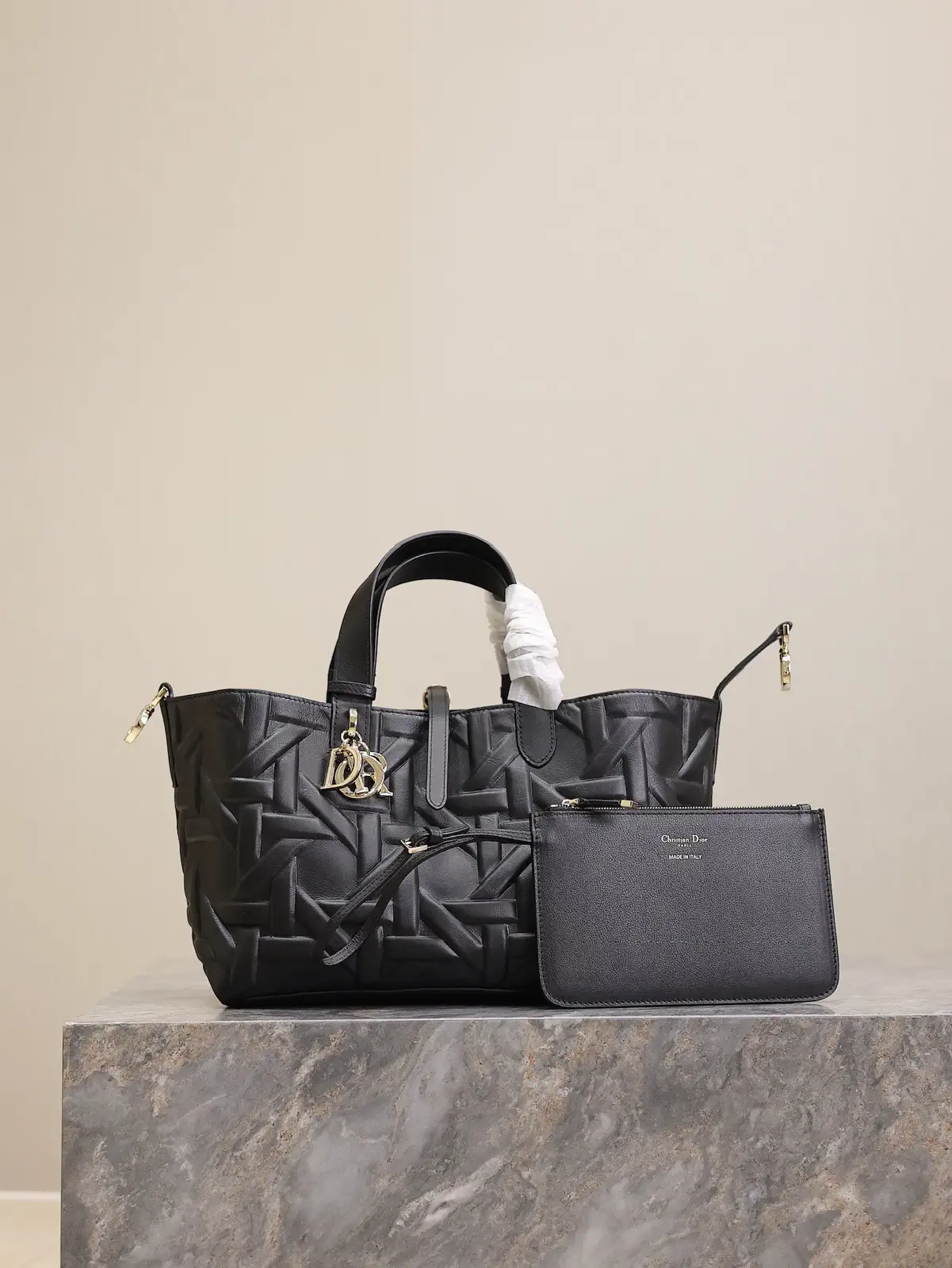 Dior Black Embossed Cannage Toujours Top Handle Bag image 1