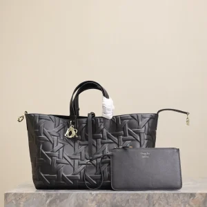 Dior Black Embossed Cannage Toujours Tote Bag image 1