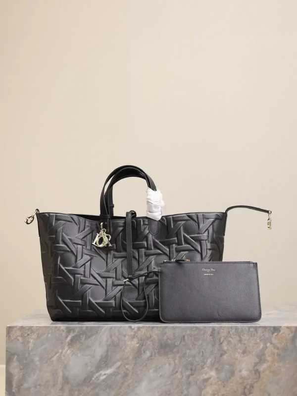 Dior Black Embossed Cannage Toujours Tote Bag image 1