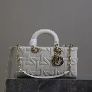 Dior White Quilted Lady D-Joy Top Handle Bag image 1