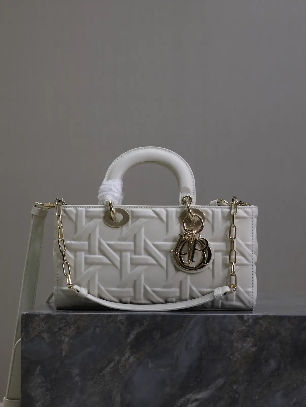 Dior White Quilted Lady D-Joy Top Handle Bag image 1
