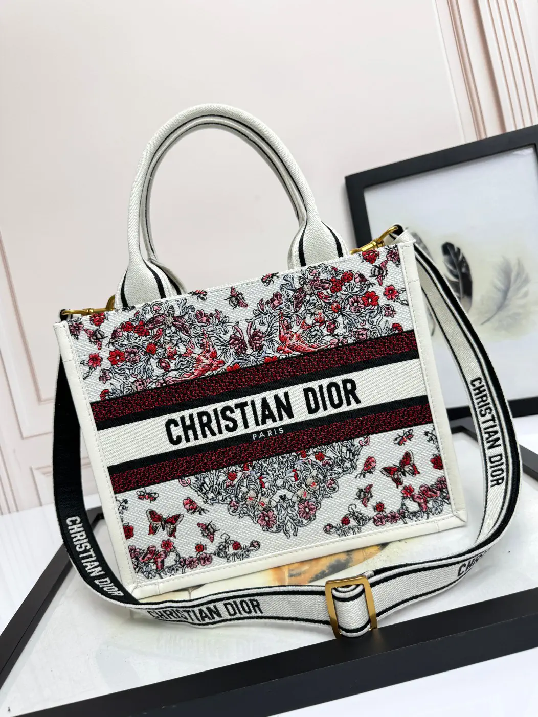 Dior Floral Embroidered Book Tote Bag image 1