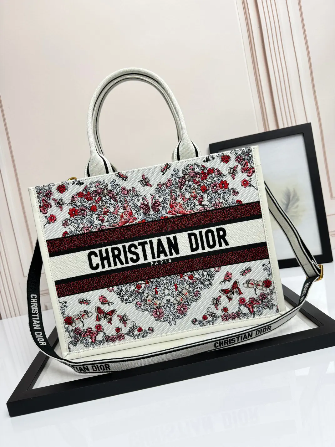Dior Floral Embroidered Book Tote Bag image 1