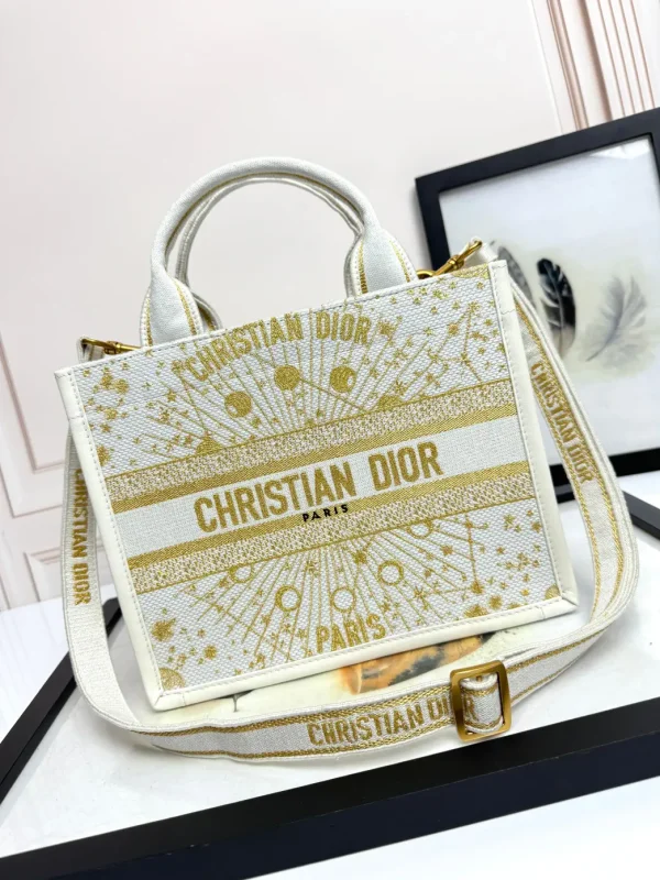 Dior White and Gold Celestial Embroidered Book Tote image 1